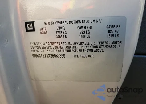 2008 Saturn Astra Xr z USA, uszkodzony, nr VIN W08AT271X85089850